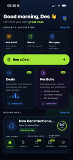 DealCalc app command center screen