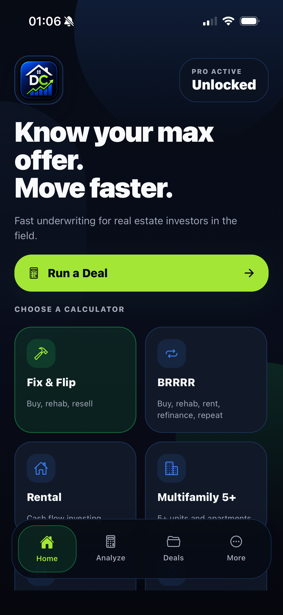 DealCalc home screen